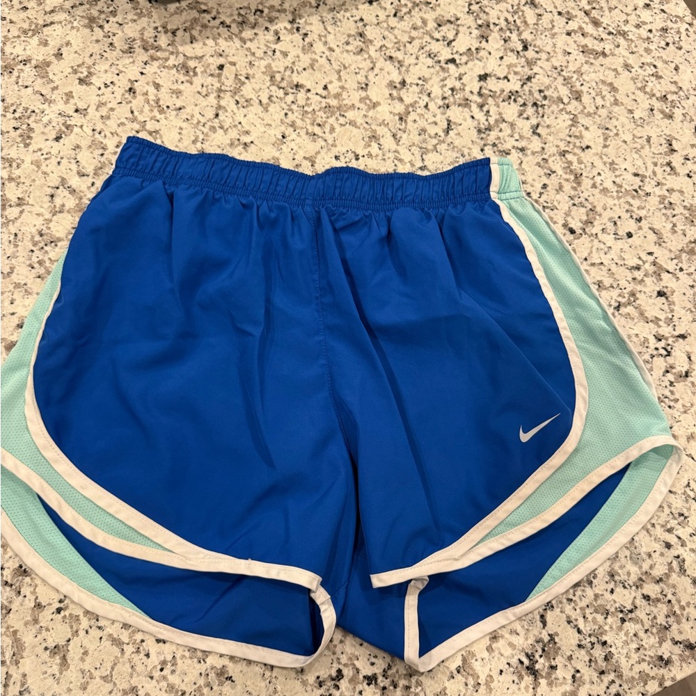 Nike Women's Blue and Light Green Athletic Shorts